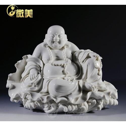 Dehua ceramic 15 inch bag sitting cross bearing Maitreya Buddha smiling Buddha crafts Home Furnishing decoration