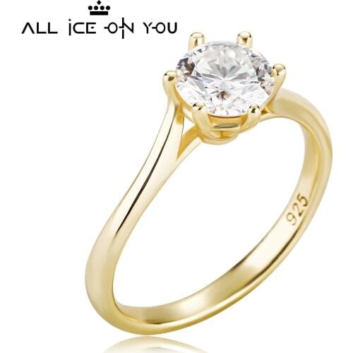 Classical Real Gold Plated Luxury 925 Sterling Silver 1CT D Color Moissanite VVS1 Jewelry Wedding Diamond 6 Claw Ring Women Gift