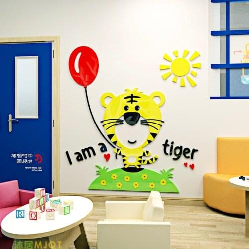 Creative Cartoon Lion Tiger Acrylic 3D wall stickers For kids room Kindergarten wall decoration Zebra Giraffe DIY art wall decor