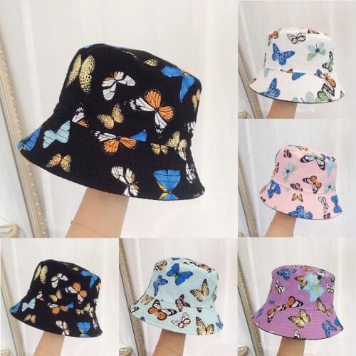 Summer Girl Hat Hot Sale High Quality Women Fashion Fisherman Hat Sun Hat Butterfly Print Hat For Dropshipping