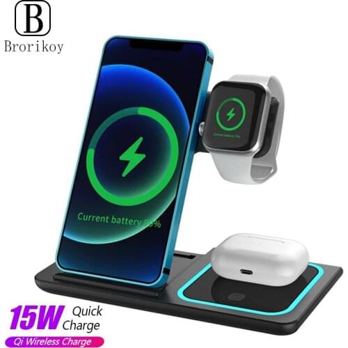 3 in 1 Magnetic 15W Wireless Charger For iPhone 12 11Pro Max Samsung Xiaomi 11 Apple Watch Series 6 5 4 3 2 Charging Holder Dock