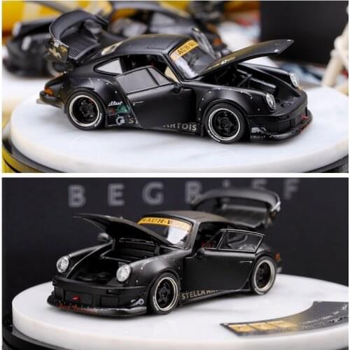 PGM 1:64 RWB 930 RAUH-WELT BEGRIFF Alloy full - open car model matte black wide - body limited collection