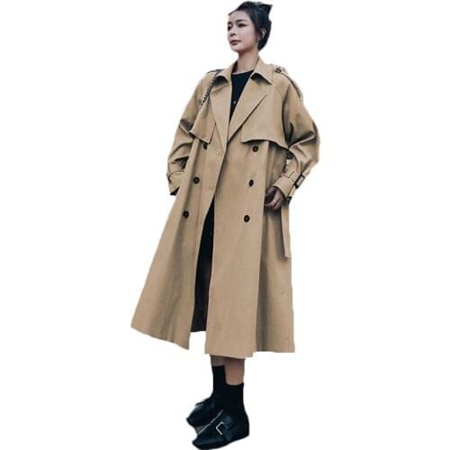 Fashion Windbreaker Womens Mid-length 2021 New Style Drape British Style Over-the-knee Spring Autumn Trench Coats Khaki 60b