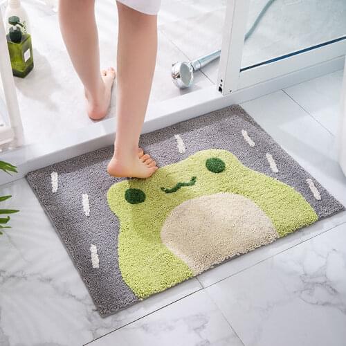 Cartoon Frog Thickened Flocking Bath Mat Home Decor Carpet Non-slip Absorbent Bathroom Doormat Super Soft Fiber Bath Rug