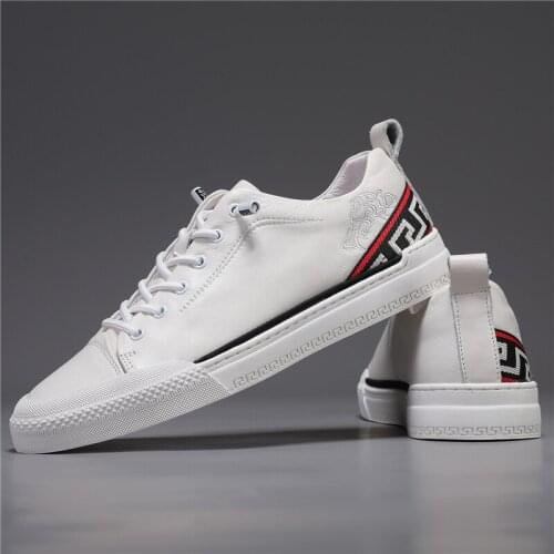 High-Quality Leather Shoes For Men Luxury Brand Casual And Comfortable Mens Shoes Lace-up Fashion Flat Shoes White Sneakers