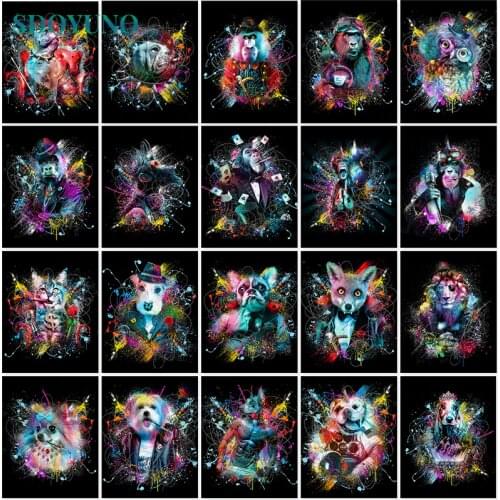 SDOYUNO 60x75cm Frameless Painting By Numbers Colourful Animals On Canvas Dogs DIY Pictures By Numbers Monkey Home Decor