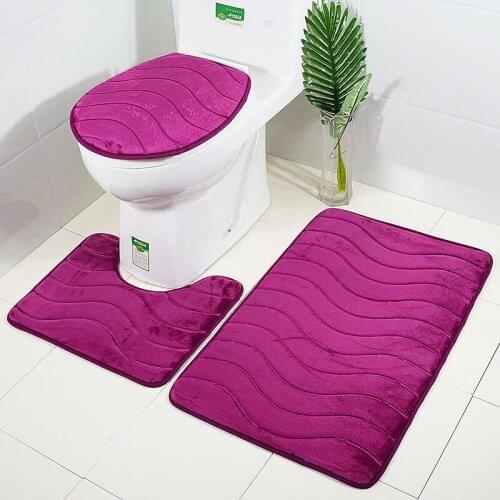 Occident Style 3PCS Flannel Toilet Pad set Embossing with Wave pattern Bathroom Floor Mat Non-slip Toilet Floor Rugs