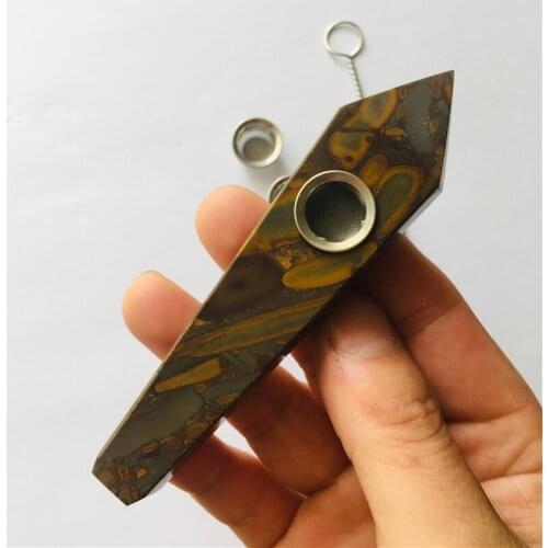 Natural Quartz Crystal Smoking Pipe Rock Cigarette Holder Purple + 3 filter + 1pc brush