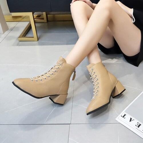 2020 Autumn and Winter New FashionThick Heel Short Boots Women Square Head High Heel Women Wild Plus Cotton Martin Boots W22-61