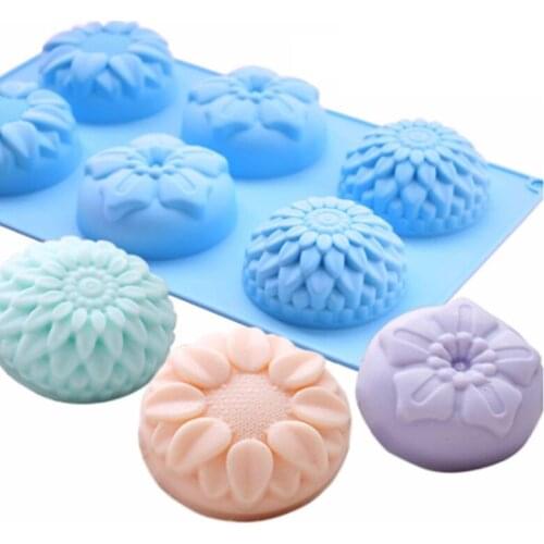 New 6 Cavity Flower Cake Molds Assorted Silicone Flower Soap Mold DIY Soap Mold Handmade Chocolate Biscuit Moon Cake Muffin Mold