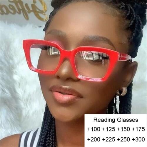 New Fashion Red Square Anti Blue Light Reading Glasses 2020 Ladies Brand Designer Computer Glasses Points +100 to +300 Degree UV