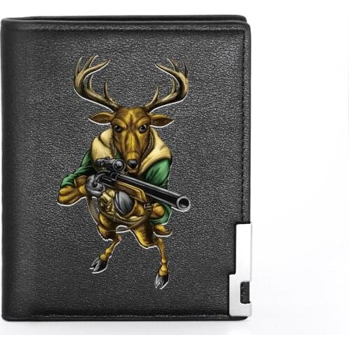 New Fashion Funny Elk Hunter Theme Printing Wallet Leather Purse For Men Credit Card Holder Short Male Slim Coin Money Bags