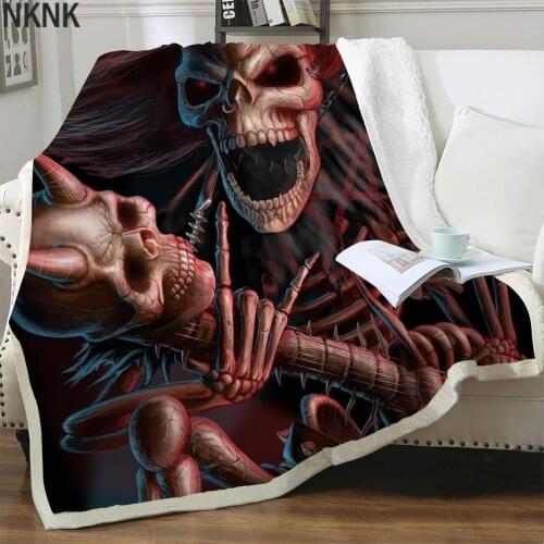 NKNK Brank Skull Blanket Skeleton Blankets For Beds Hip Hop Bedspread For Bed Punk 3D Print Rock Bedding Throw Sherpa Blanket
