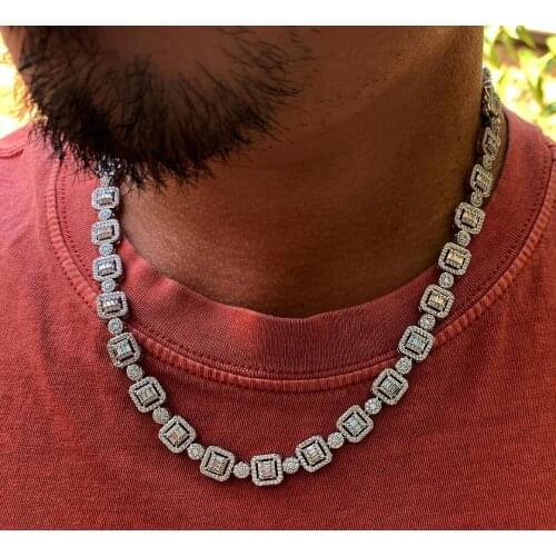 Iced out bling 5A cubic zirconia cz geometric round square beads link chain hip hop bling men choker necklace