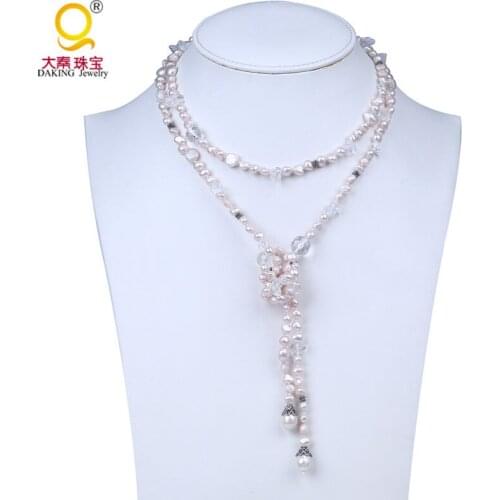 2016 new necklace long freshwater pearl necklace crystal and glass jewelry nice fashion accessory for women