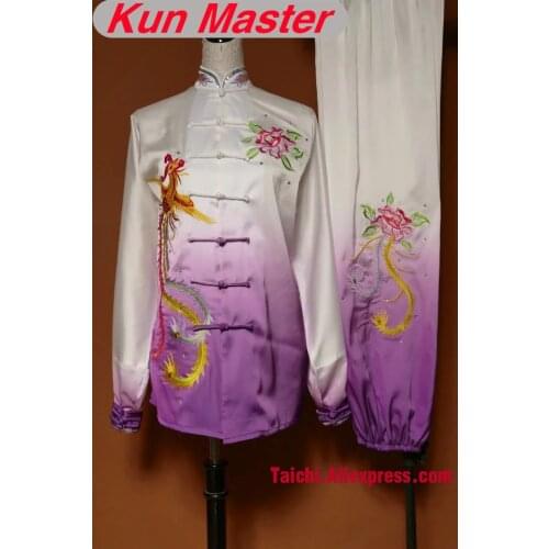 Custom Performance Tai Chi Uniform Phoenix Embroidery Kung Fu Clothing Note Height And Weight Gradual Change Color
