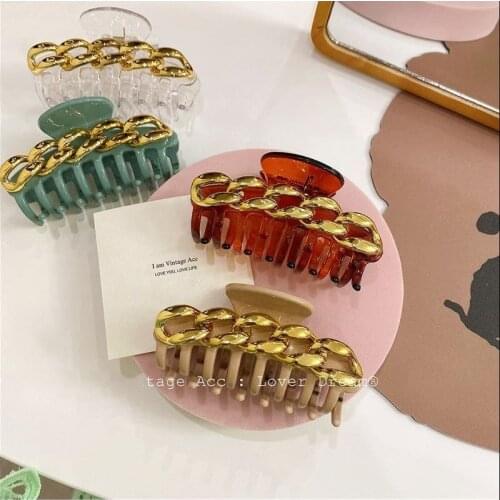 Origin Summer French Chunky Chain Hair Claw Geometric Shark Hair Clamps for Women Arcylic Multicolor Party Hair Accessories