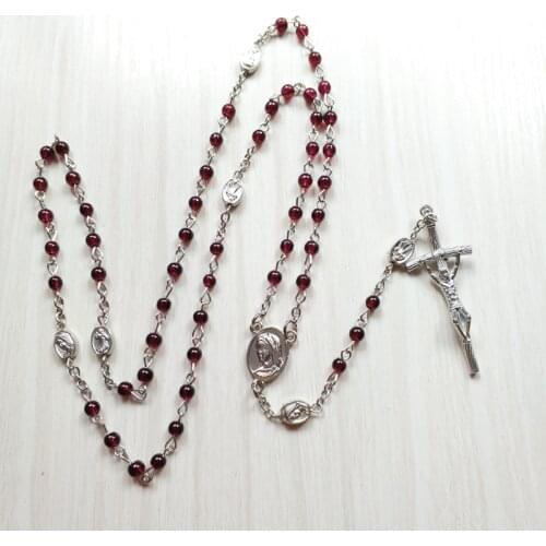 QIGO Small Glass Beads Strand Necklace Long Women Catholic Necklace Religious Jewelry