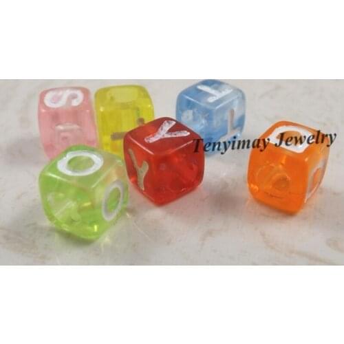Mixed Color Cubic Alphabet Beads 7x7x7mm White Letters Acrylic Beads For DIY Free Shipping