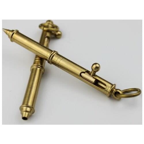 1PC Portable Mini Brass Metal Pen With Hanging Ring Copper Tactical Protective Pen Outdoor Self-defense EDC Pocket Tool