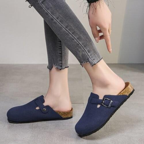 Baotou Sandals Women 2021 Couple Slippers Retro Suede Sandals Solid Color Belt Buckle Womens Shoes Light Comfortable Slippers