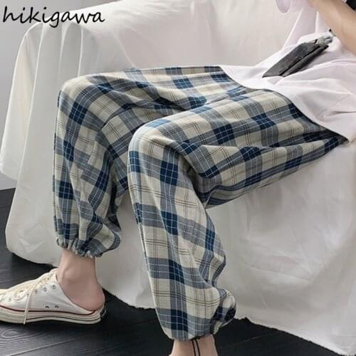 Hikigawa Sweat Pant Woman Plus Size Clothing for Women Plaid Men Joggers Vintage Harajuku Trousers Korean Fashion Pantalon Femme