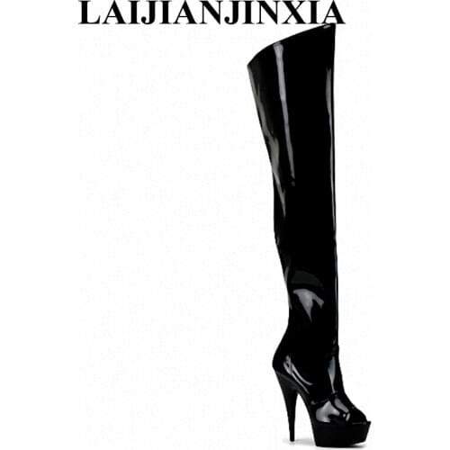 LAIJIANJINXIA 15cm high-heeled shoes cutout over-the-knee womens boots back strap open toe sandals 6 inch heels thigh high boot