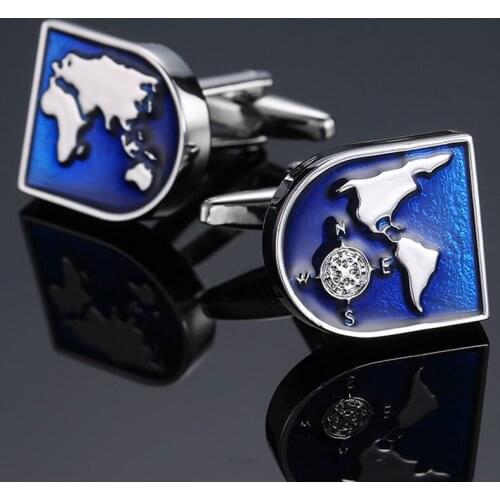 Brand new high quality map Cufflinks fashion suit brand jewelry world map Cufflinks mens business shirt badge pin gift
