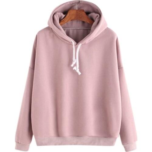 Womens Autumn / Winter Solid Color Plush Loose Hooded Women Oversized Clothes Pullovers Hoodies
