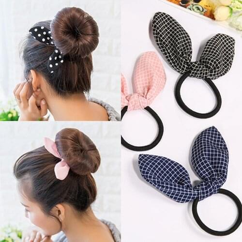 Women Lovely Rabbit Ear Scrunchies Cute Hair Ties Striped Dot Elastic Hairband Girls Hair Accessories Hair Rope Gum