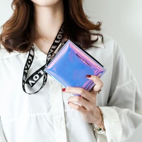 Laser Female Wallet Short One-Folding Multifunctional Halter Neck Clutch Simple Personality Large Capacity Student Zipper Purse