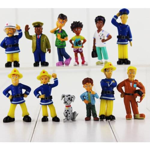 12pcs/lot 3-6cm Cartoon Fireman Sam Figure Toy Firefighters Officer Steele Penny Norman Little Dog Mini Model Dolls
