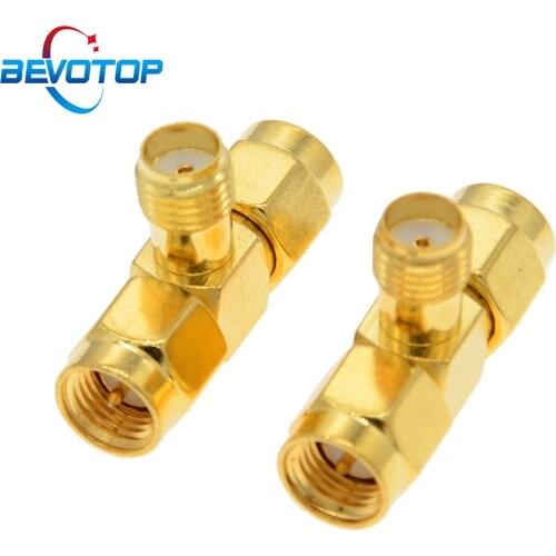 2 PCS/lot T Type SMA Female Jack to 2 Dual SMA Male Plug Triple T RF Coax Adapter Connector 3 Way SMA Female to 2 Male Adapter