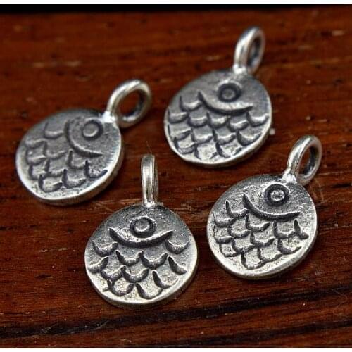 2pcs Handmade 100% 925 Silver Jewelry Charm Thai Silver Lucky Fish Symbol Charm Thailand Pure Silver Charm Jewelry Accessories