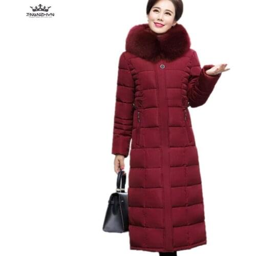 2019 Middle-aged Down Women Jacket Parka Hooded Cotton-padded Coat Thick Warm long overcoat Plus size Fur collar Winter Jackets