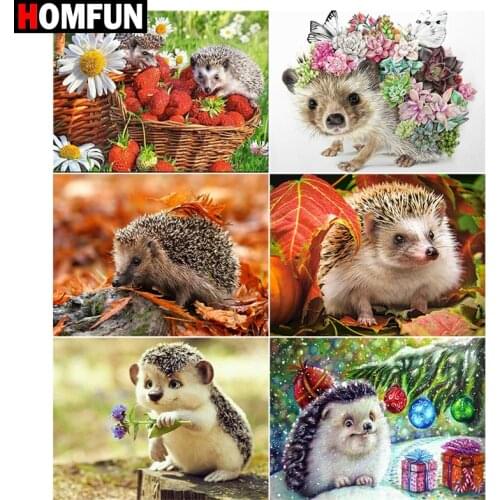 HOMFUN 5D DIY Full Diamond Embroidery "Hedgehog flower strawberry" Diamond Painting Cross Stitch Rhinestone Home Decoration