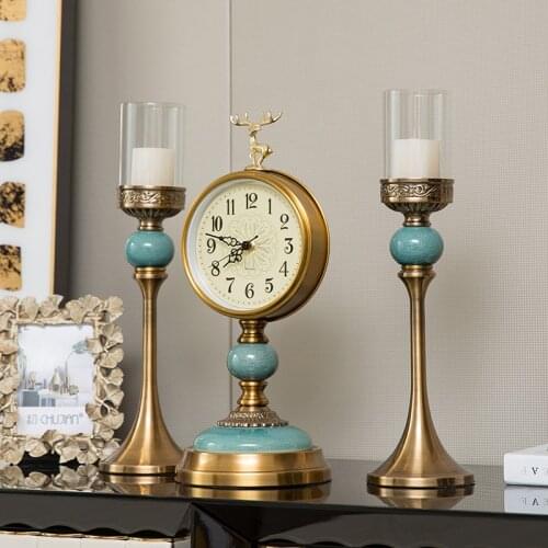 American retro clock ornaments living room bedroom porch wine cabinet practical gold-plated candlestick household decorations