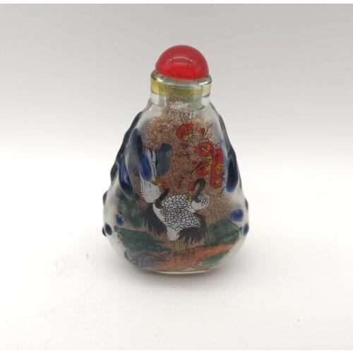 Antique Collection Glass red-crowned crane Snuff Bottle Chinese Handwork Statue Bottle