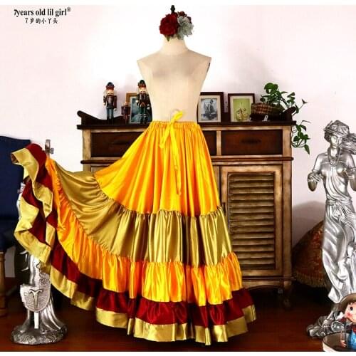 Satin Flamenco Gypsy Spanish 20 Yard Skirt Tribal Belly Dance Skirt 9EX48