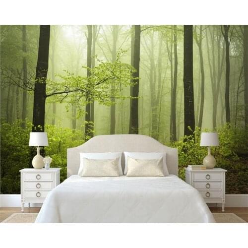 Beibehang Custom wallpaper fresh beautiful forest tree morning fog mural TV background wall home decoration murals 3d wallpaper