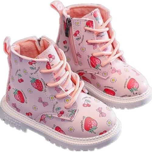 Girls Martin Boots 2021 Autumn Winter New Little Kids Thin Cotton Princess Short Boots Printing Children Plus Velvet Baby Boots