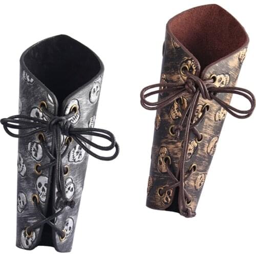 Skull Arm Armor Bracer Medieval Gauntlets Wristband Guard Punk Rock Costume Wide Cuff Bracelet for Men Women