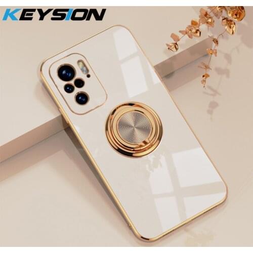 KEYSION Luxury Plating Case for POCO M3 Pro 5G X3 GT F3 F2 Pro Ring Stand silicone Phone Cover for Redmi Note 10 5G 10 Pro 10S
