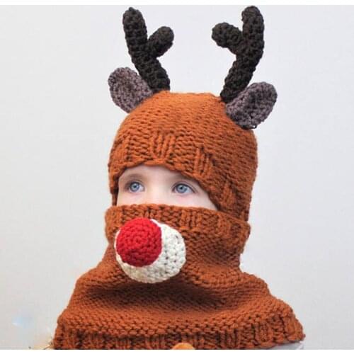 Russia Winter Children 2Pcs Hats Scarf Antler Little Bear Men Women Baby Kid Wool Hand Hook Warm Neck Protection New Designed