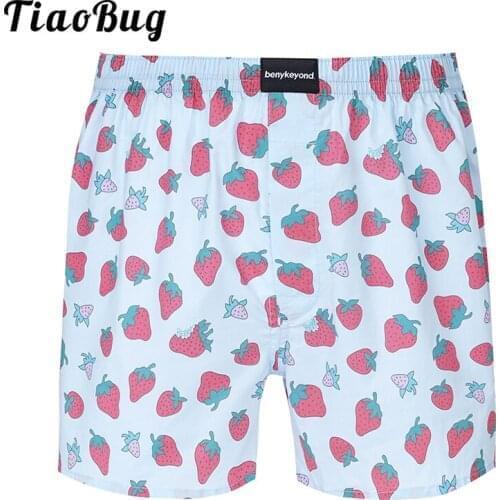 Mens Casual Boxer Shorts Cute Strawberry Printed Elastic Waist Loungewear Pajama Bottoms Sexy Panties Thin Sleepwear Underpants