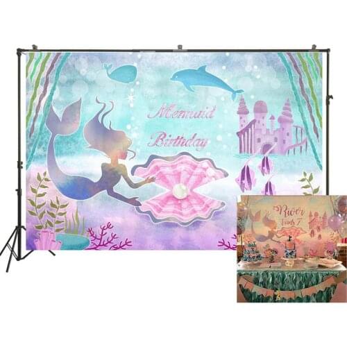 HUAYI Photography Backdrops Birthday Photo Backdrop Mermaid Undersea Baby Shower Birthday Party Decor Banner Background W-2025