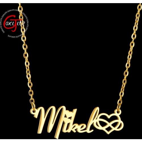 Goxijite Fashion Personalized Name Heart Infinity Necklace For Women Stainless Steel Gold Letter Nameplate Choker Lovely Gift