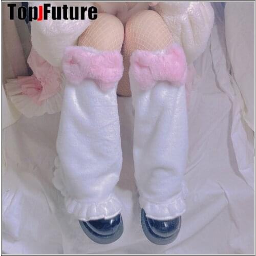 Harajuku Punk sweet lolita big bow Leg Warm Socks Women Winter Warmer Foot Cover Streetwear Leg warmers