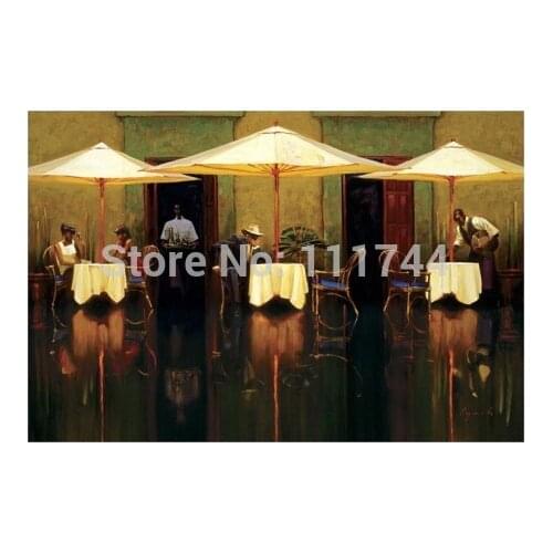 Spanish Cafe Brent Lynch painting on Canvas Landscape Painting of Street Home Decor High quality Hand painted