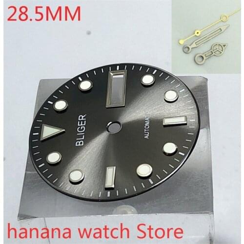 Bliger 28.5mm NH36 Dial Date Kit with Hands Mens and Womens Watch Movement Night Dial Parts Luminous gray